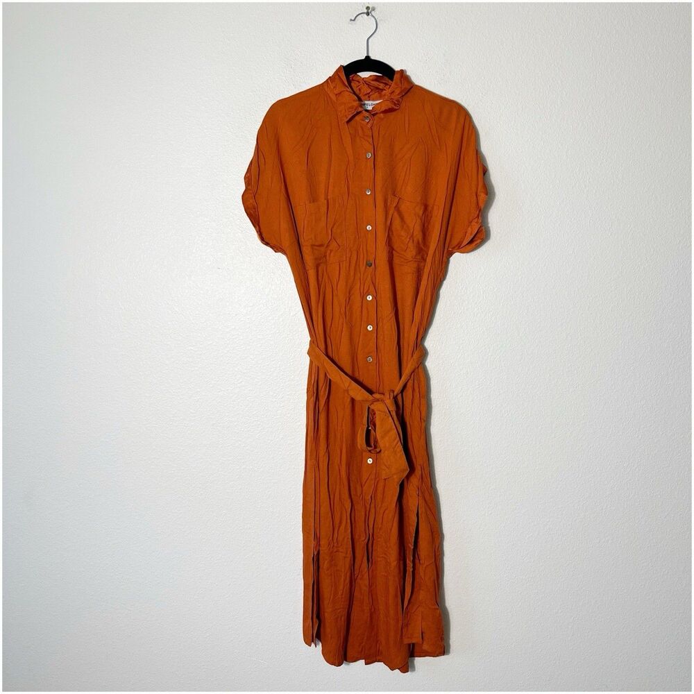 Pampelone Classic Button Down Shirt Dress Orange Short Sleeve Size Small NEW